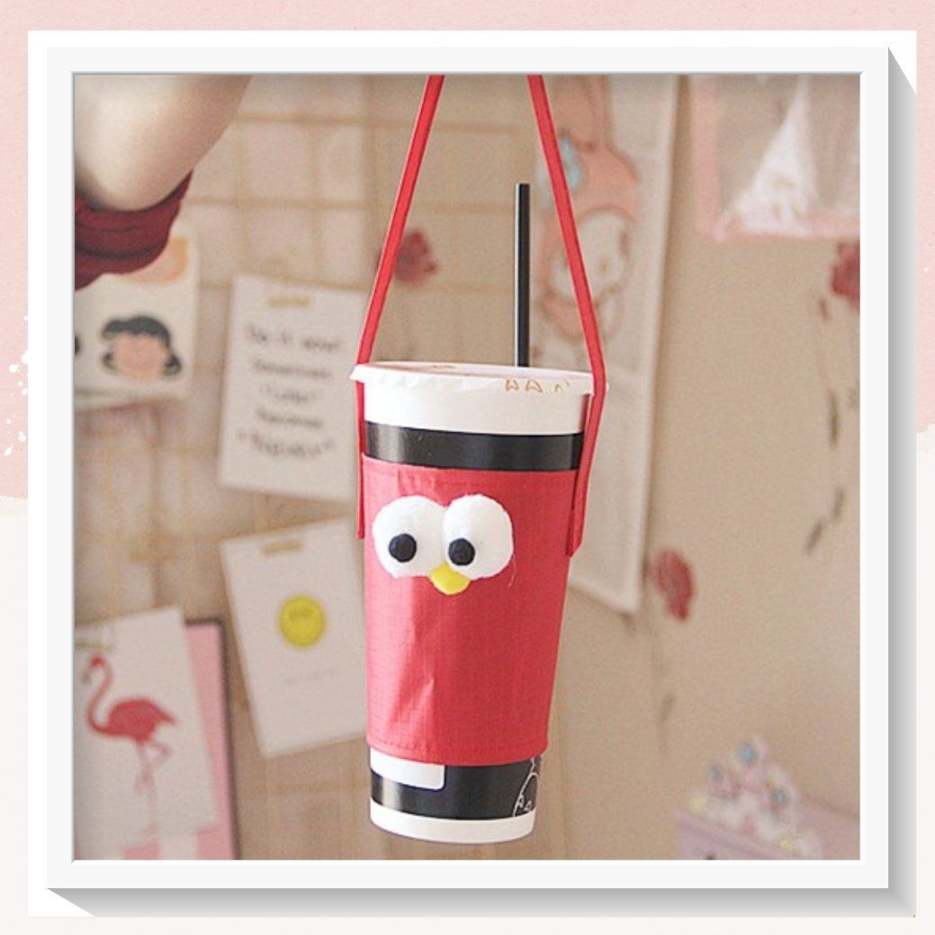 Cup Holder vải bọc ly cốc vải canvas đựng ly giữ nhiệt, bình nước có quai xách hình đôi mắt to PK1324