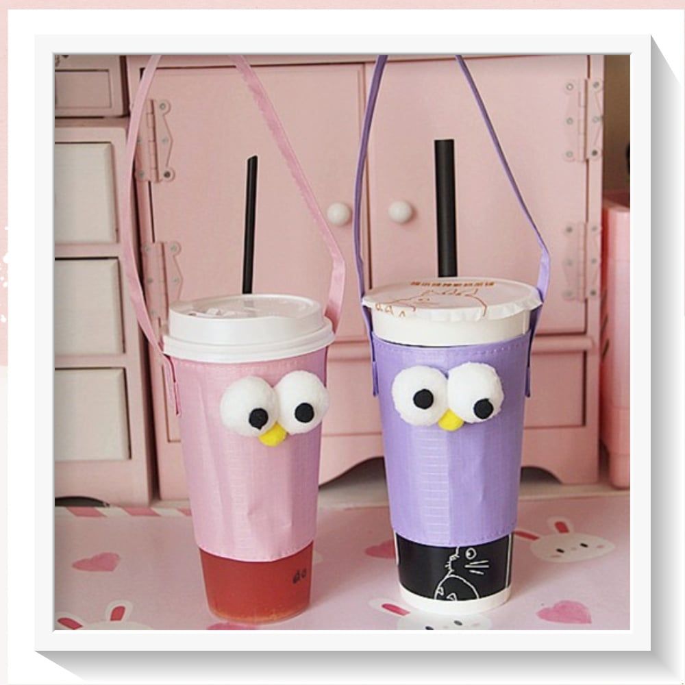 Cup Holder vải bọc ly cốc vải canvas đựng ly giữ nhiệt, bình nước có quai xách hình đôi mắt to PK1324