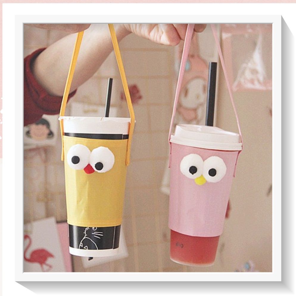 Cup Holder vải bọc ly cốc vải canvas đựng ly giữ nhiệt, bình nước có quai xách hình đôi mắt to PK1324