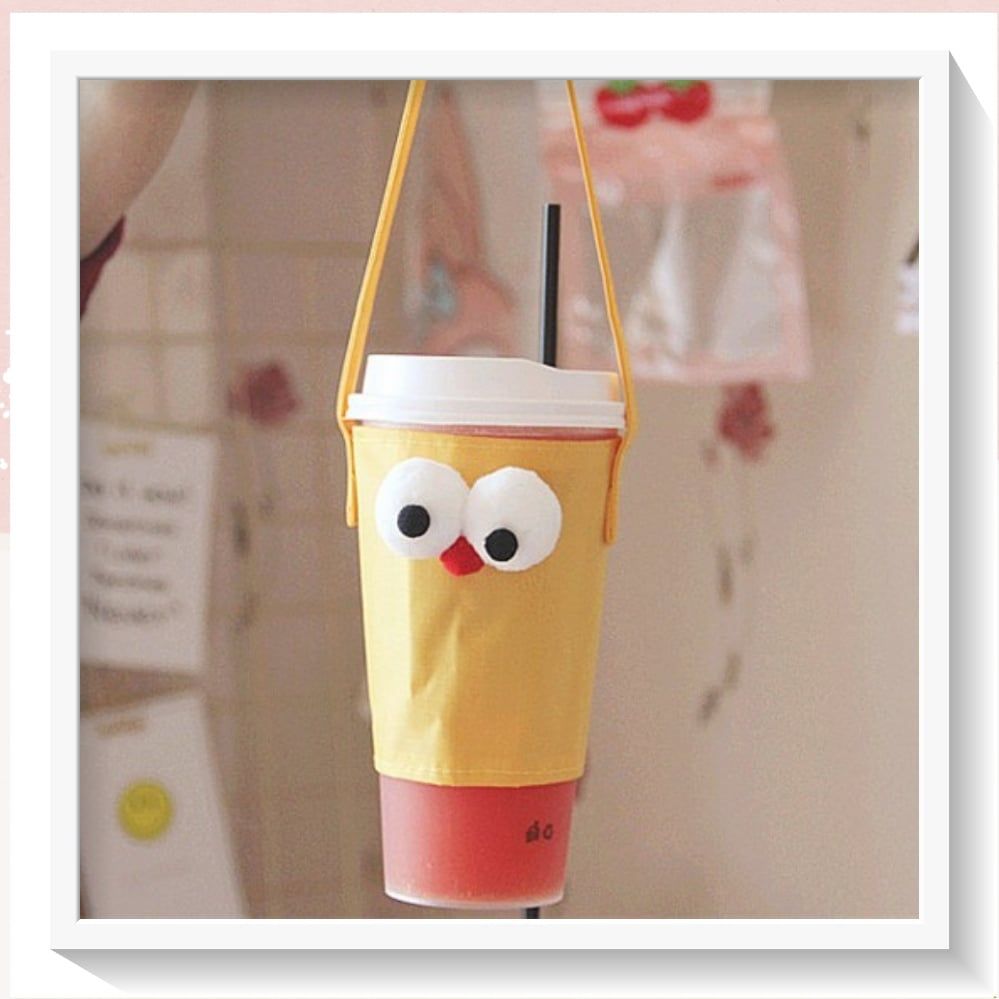 Cup Holder vải bọc ly cốc vải canvas đựng ly giữ nhiệt, bình nước có quai xách hình đôi mắt to PK1324