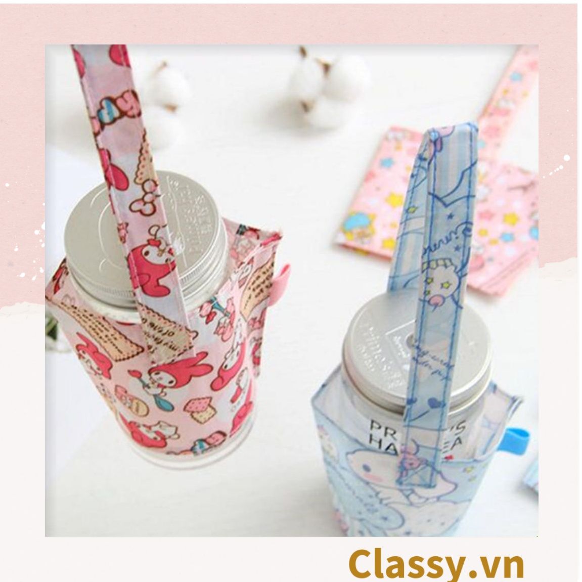  Classy Cup Holder vải bọc ly cốc vải canvas đựng ly giữ nhiệt, bình nước có quai xách nhiều họa tiết ngộ nghĩnh PK1324 