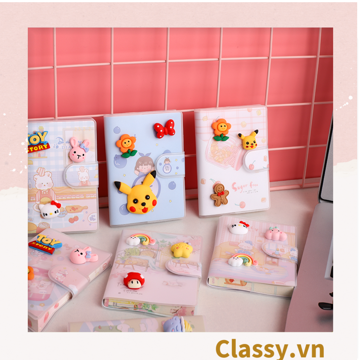 Sổ tay mini, sổ kẻ ngang, cài nút bấm nhiều họa tiết cute thích hợp cho học sinh/sinh viên PK1331