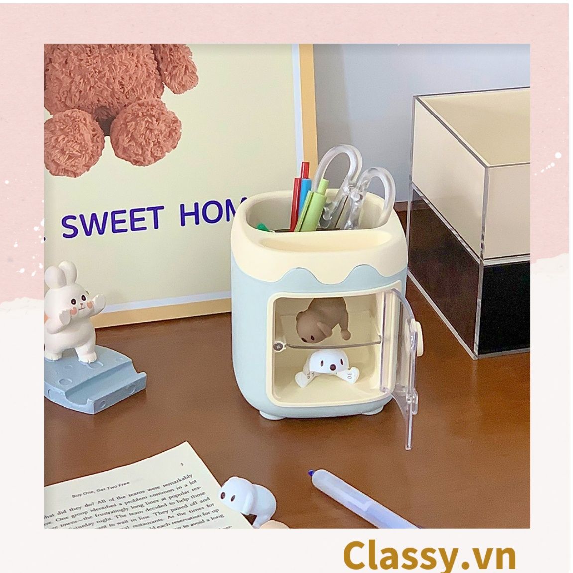 Hộp đựng bút để bàn, kệ đựng đồ trang điểm, phụ kiện, decor bàn làm việc PK1335