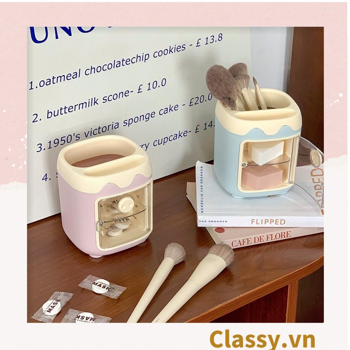 Hộp đựng bút để bàn, kệ đựng đồ trang điểm, phụ kiện, decor bàn làm việc PK1335