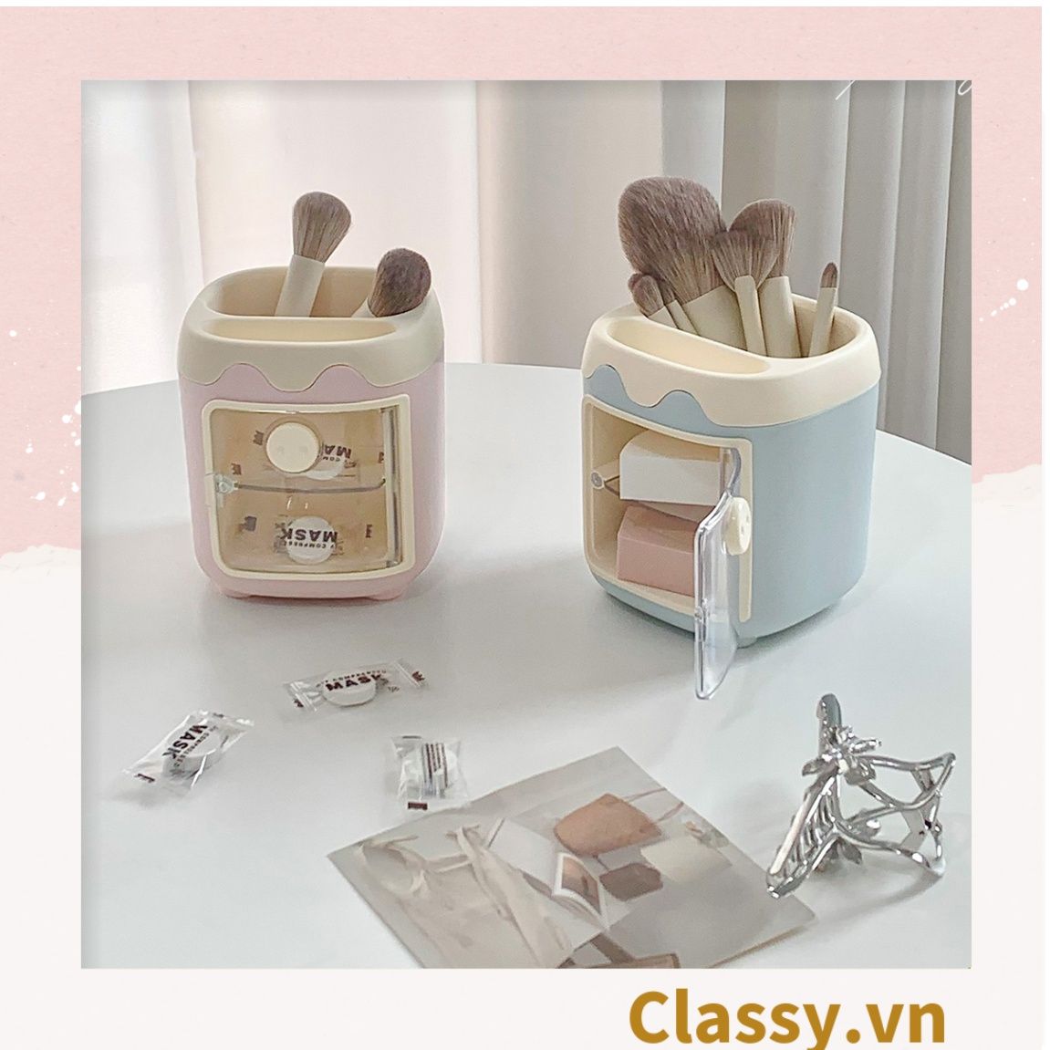 Hộp đựng bút để bàn, kệ đựng đồ trang điểm, phụ kiện, decor bàn làm việc PK1335