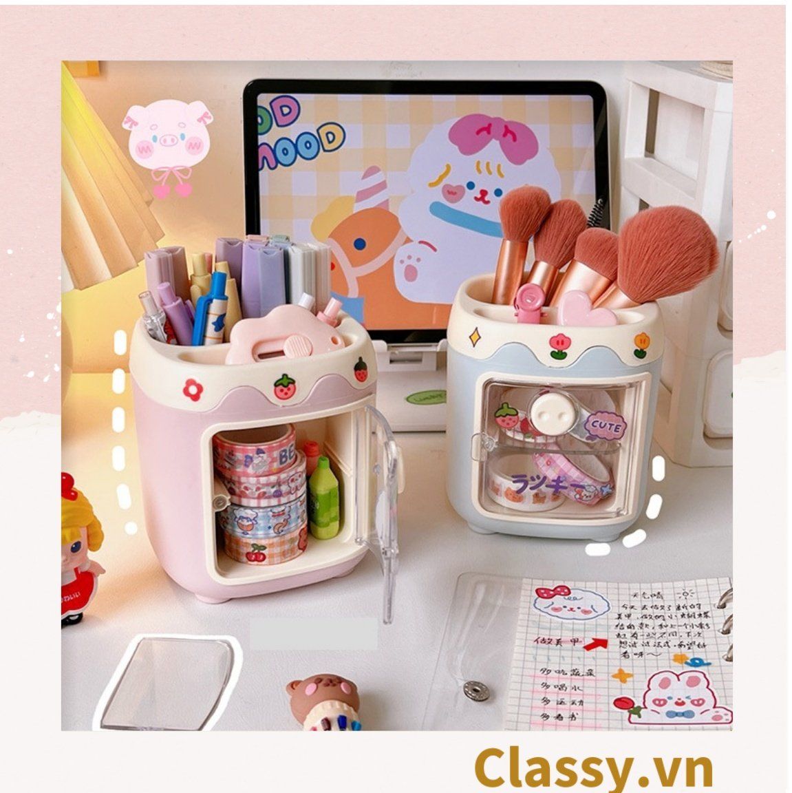 Hộp đựng bút để bàn, kệ đựng đồ trang điểm, phụ kiện, decor bàn làm việc PK1335