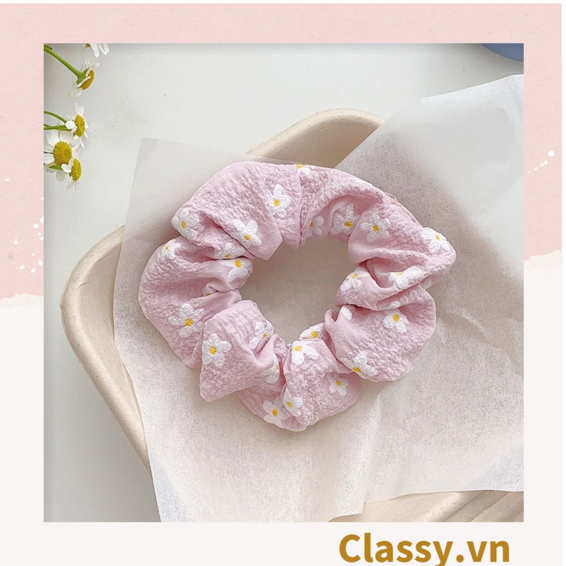  Scrunchies buộc tóc tông màu hồng ngọt ngào, nữ tính thanh lịch PK1338 