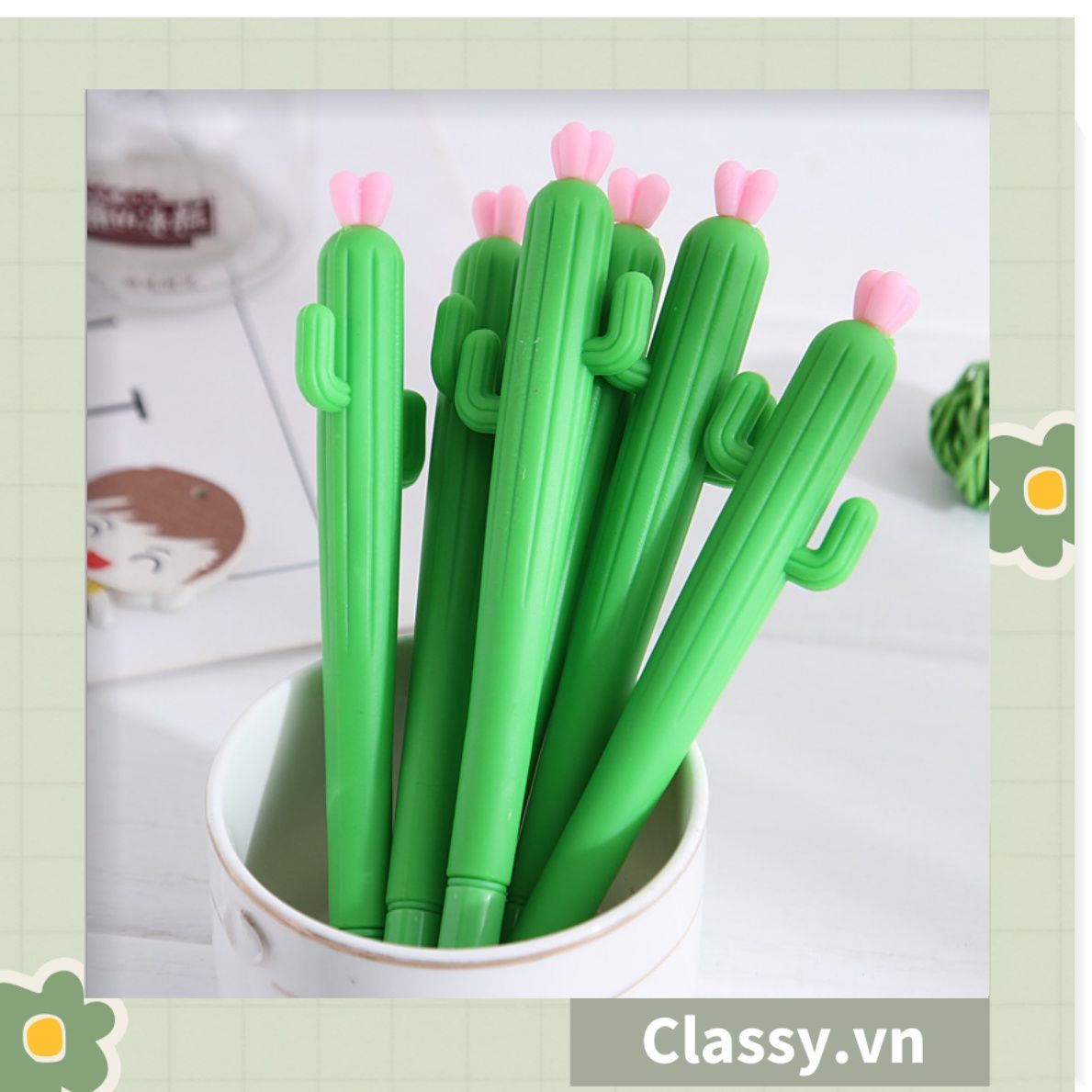  Bút gel hình xương rồng cactus màu xanh dài 15 CM siêu dễ thương dụng cụ học sinh văn phòng phẩm PK1339 