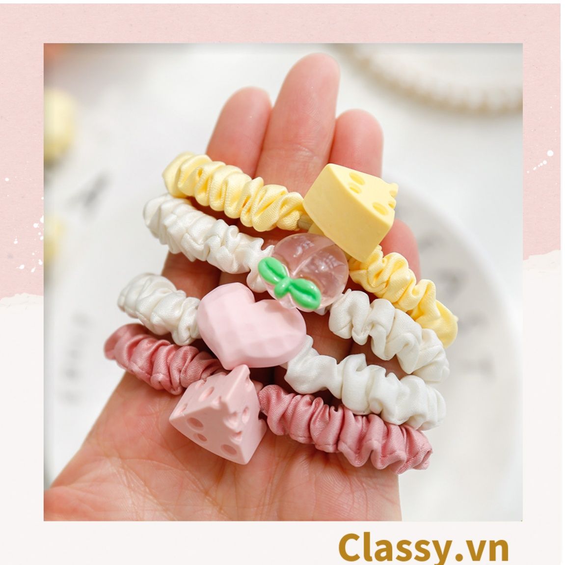 Dây cột tóc Classy bằng vải phi bóng hình chú thỏ con đáng yêu siêu bền PK1365