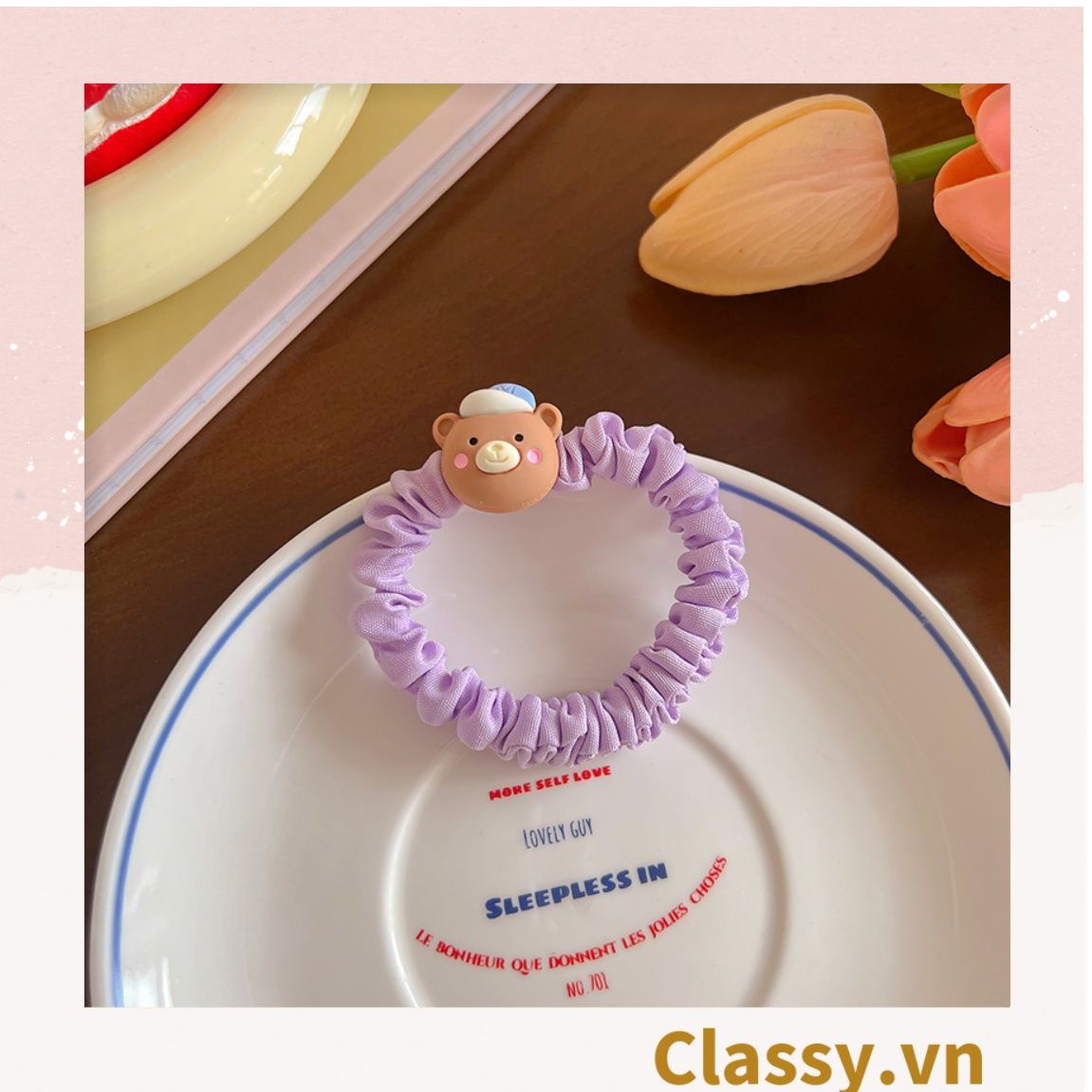 Dây cột tóc Classy bằng vải phi bóng hình chú thỏ con đáng yêu siêu bền PK1365