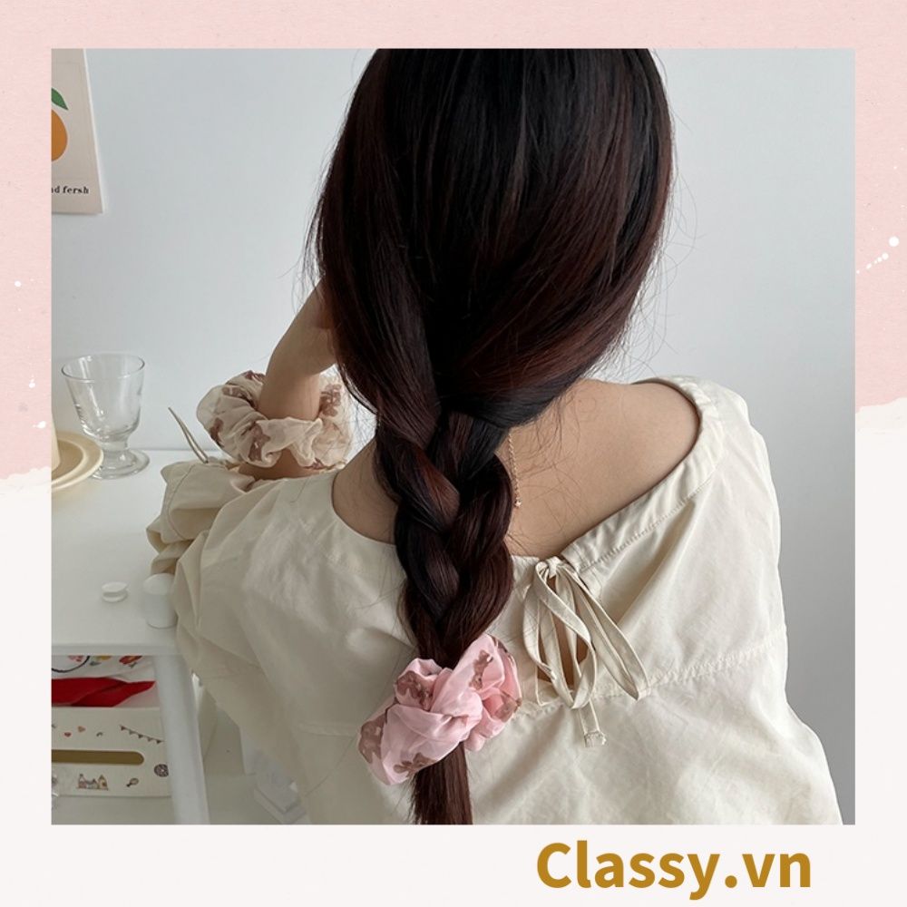  Dây cột tóc Classy họa tiết chú gấu siêu êm siêu bền PK1370 