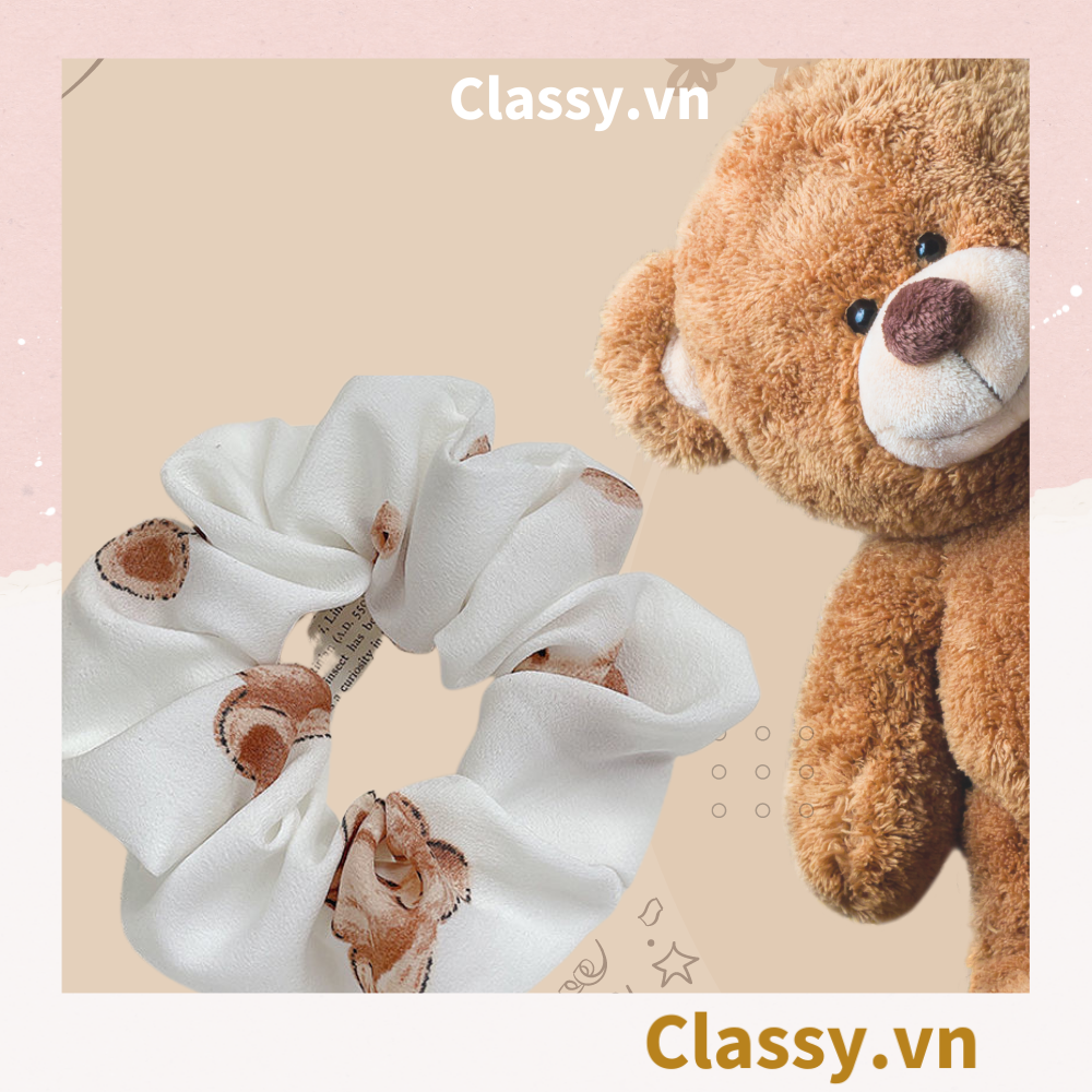  Dây cột tóc Classy họa tiết chú gấu siêu êm siêu bền PK1370 