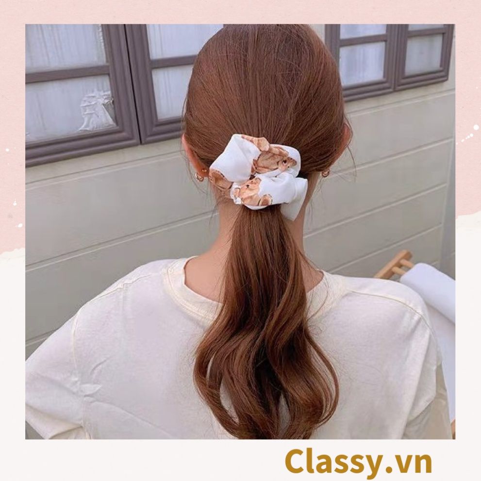  Dây cột tóc Classy họa tiết chú gấu siêu êm siêu bền PK1370 