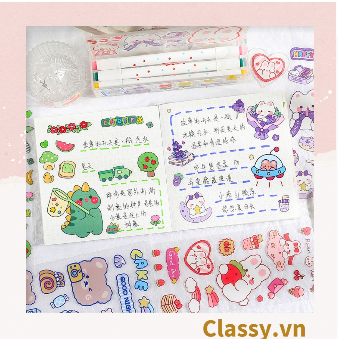  Classy Hình dán, sticker dễ thương, sticker dán laptop, điện thoại, sổ, bình nước nhiều họa tiết PK1380 