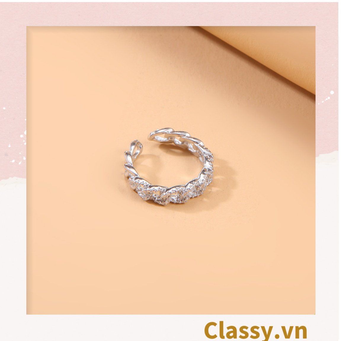Classy Nhẫn hở kim loại họa tiết trái tim đầy sang trọng PK1394