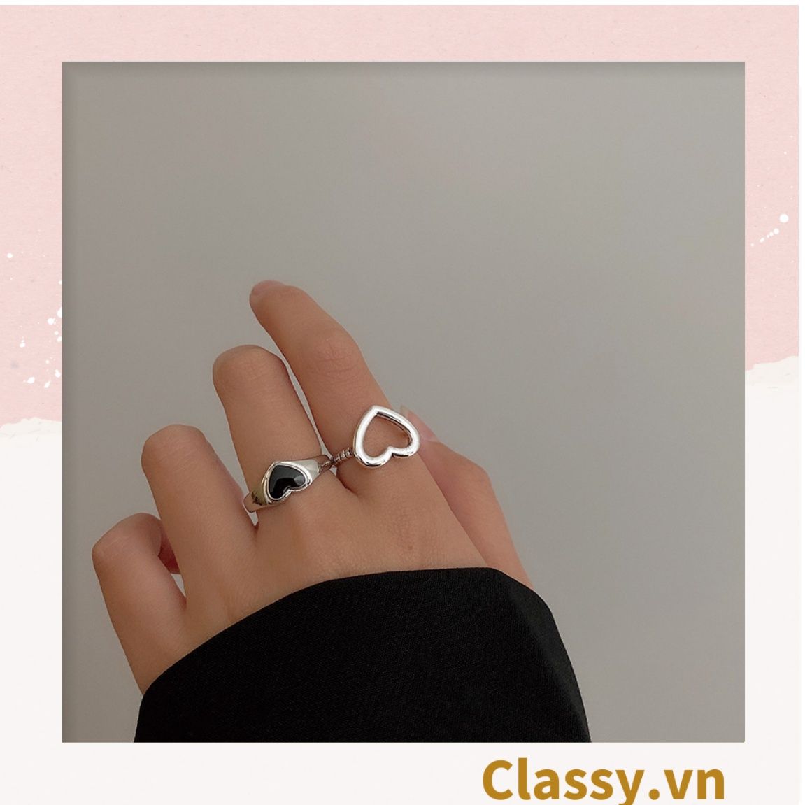  Classy Nhẫn hở kim loại họa tiết trái tim đầy sang trọng PK1394 