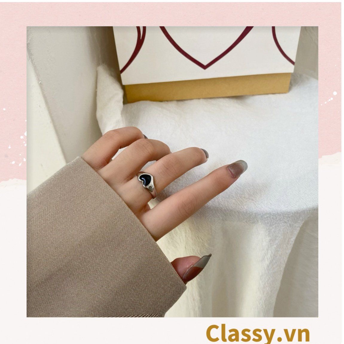Classy Nhẫn hở kim loại họa tiết trái tim đầy sang trọng PK1394