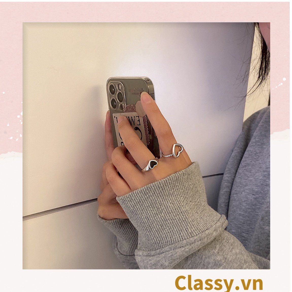 Classy Nhẫn hở kim loại họa tiết trái tim đầy sang trọng PK1394
