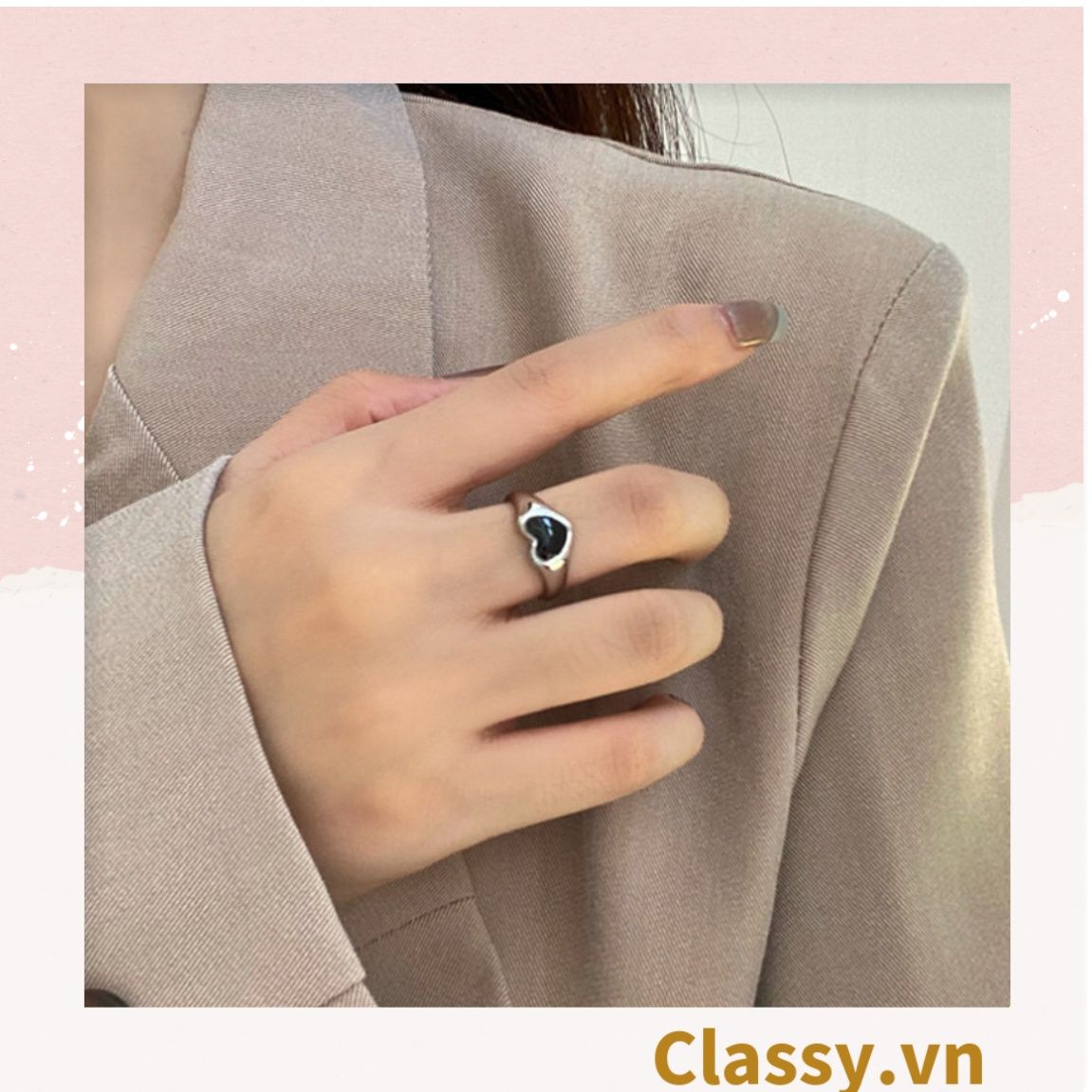  Classy Nhẫn hở kim loại họa tiết trái tim đầy sang trọng PK1394 