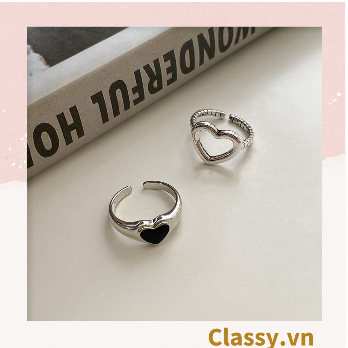  Classy Nhẫn hở kim loại họa tiết trái tim đầy sang trọng PK1394 