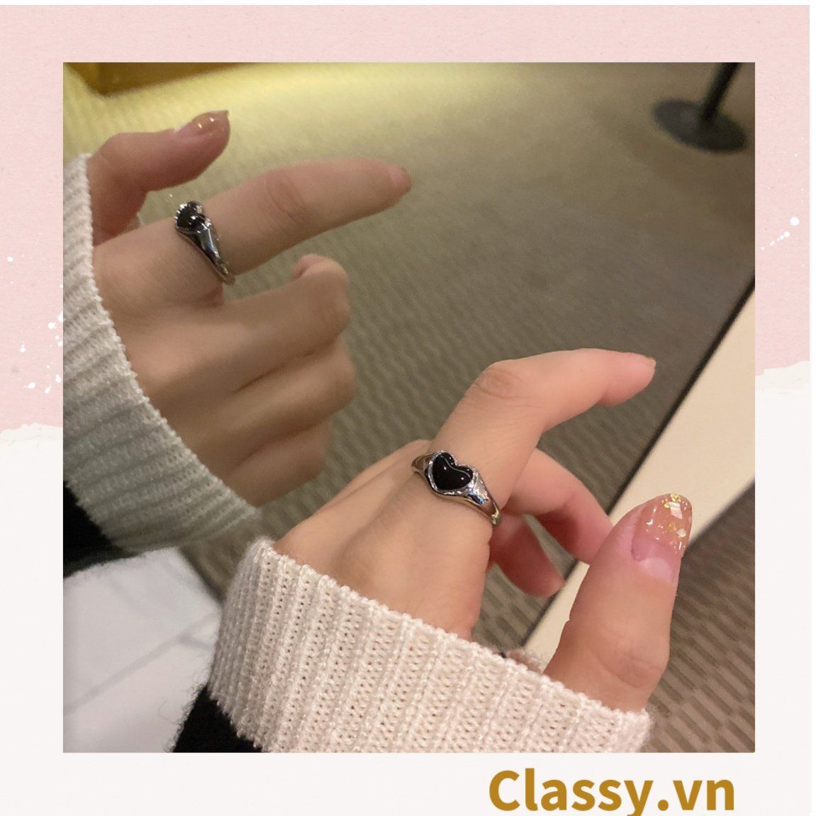 Classy Nhẫn hở kim loại họa tiết trái tim đầy sang trọng PK1394