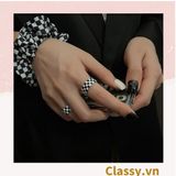  Classy Nhẫn hở họa tiết bàn cờ phối xanh và đen độc đáo PK1395 