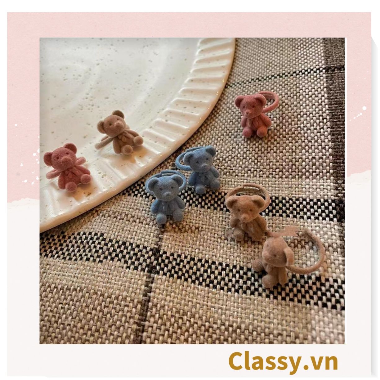  Classy Nhẫn hở bọc vải nhung họa tiết gấu và thỏ độc đáo PK1396 