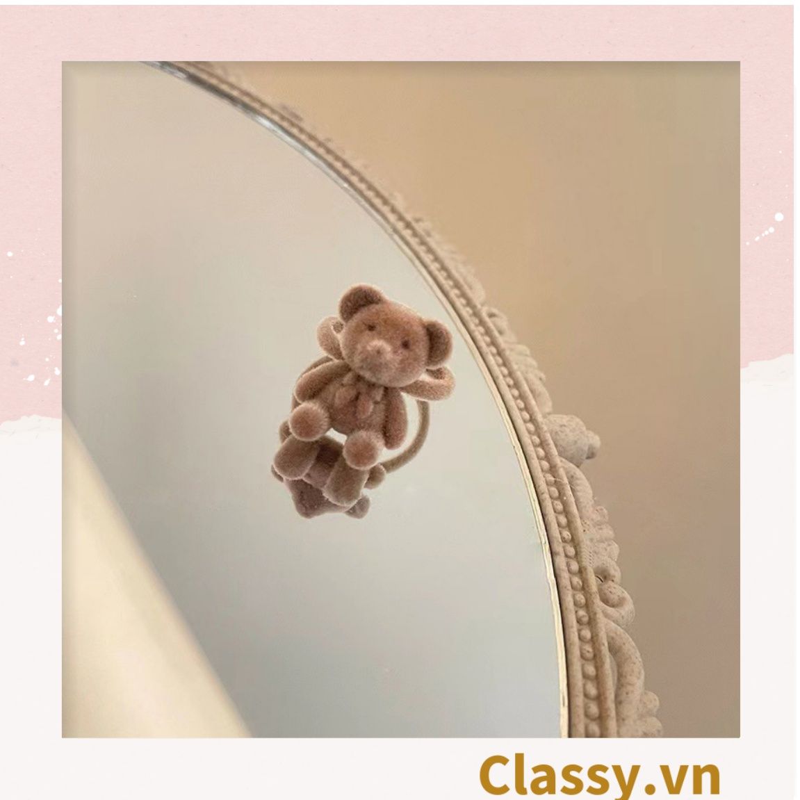 Nhẫn hở bọc vải nhung họa tiết gấu và thỏ độc đáo PK1396