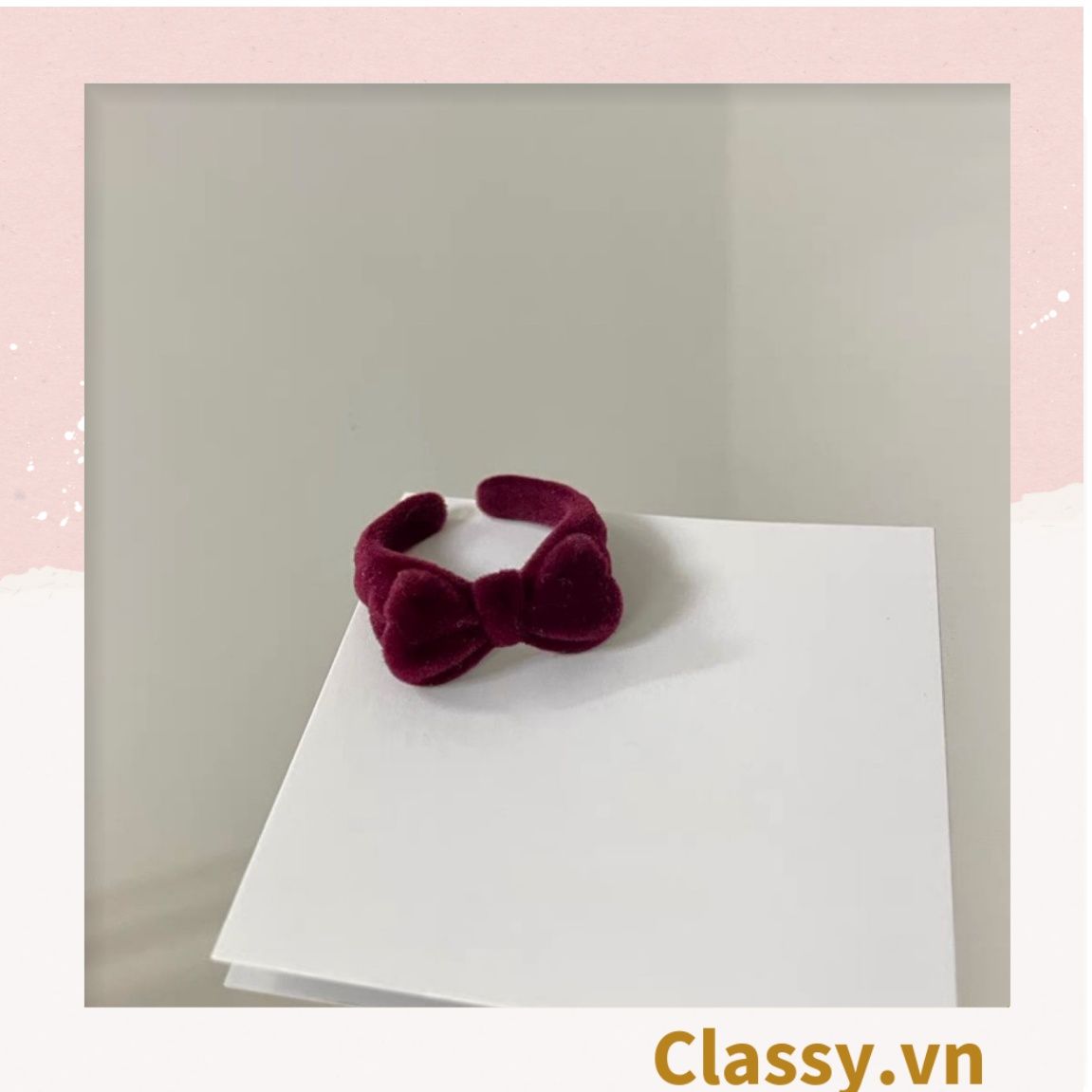 Nhẫn hở bọc vải nhung họa tiết gấu và thỏ độc đáo PK1396