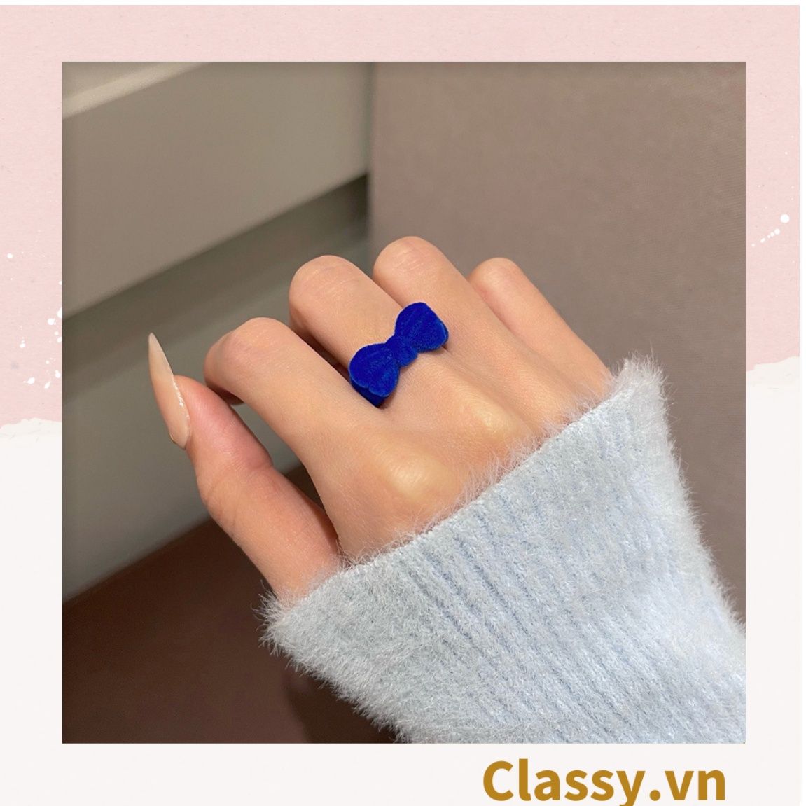Nhẫn hở bọc vải nhung họa tiết gấu và thỏ độc đáo PK1396