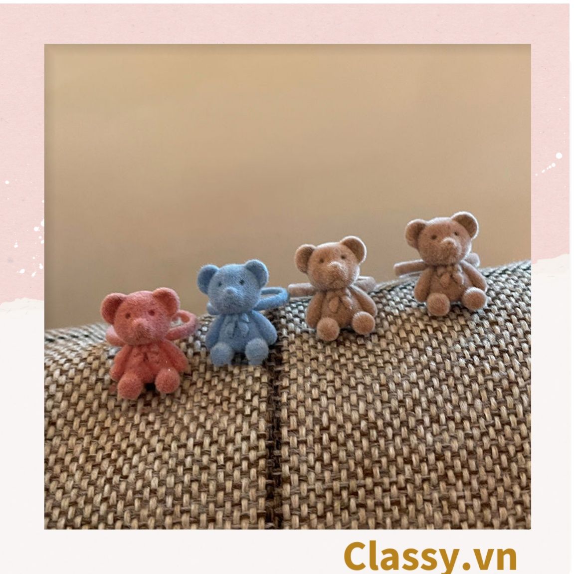 Nhẫn hở bọc vải nhung họa tiết gấu và thỏ độc đáo PK1396