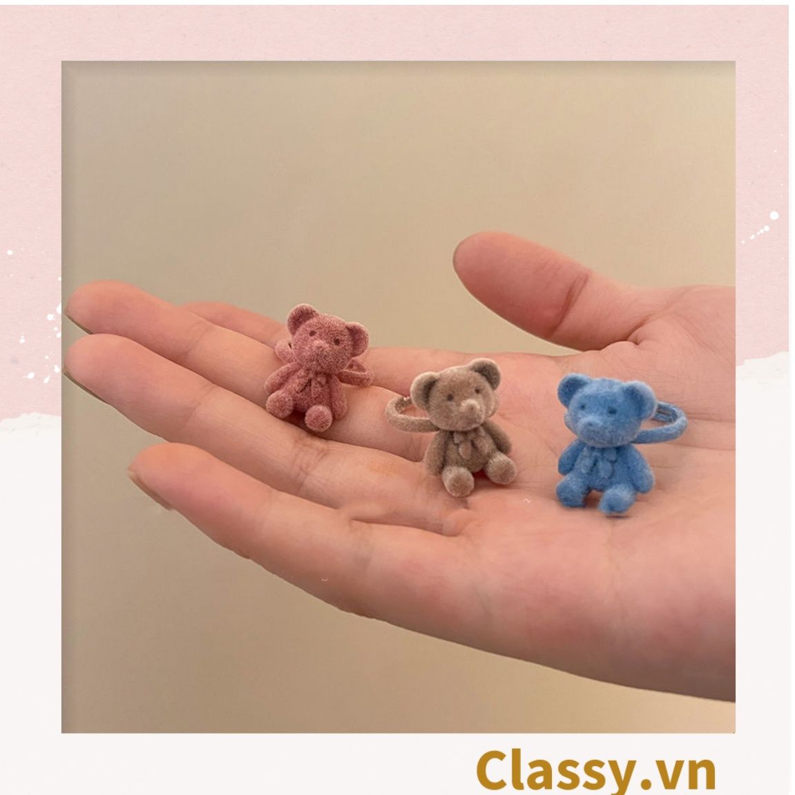 Nhẫn hở bọc vải nhung họa tiết gấu và thỏ độc đáo PK1396