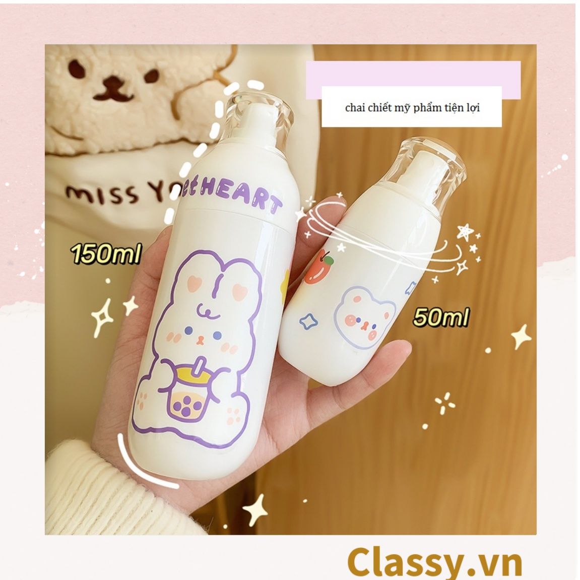 Classy Chai chiết mỹ phẩm dạng xịt, dạng vòi bấm bằng nhựa dung tích 100ml, 50ml PK1398