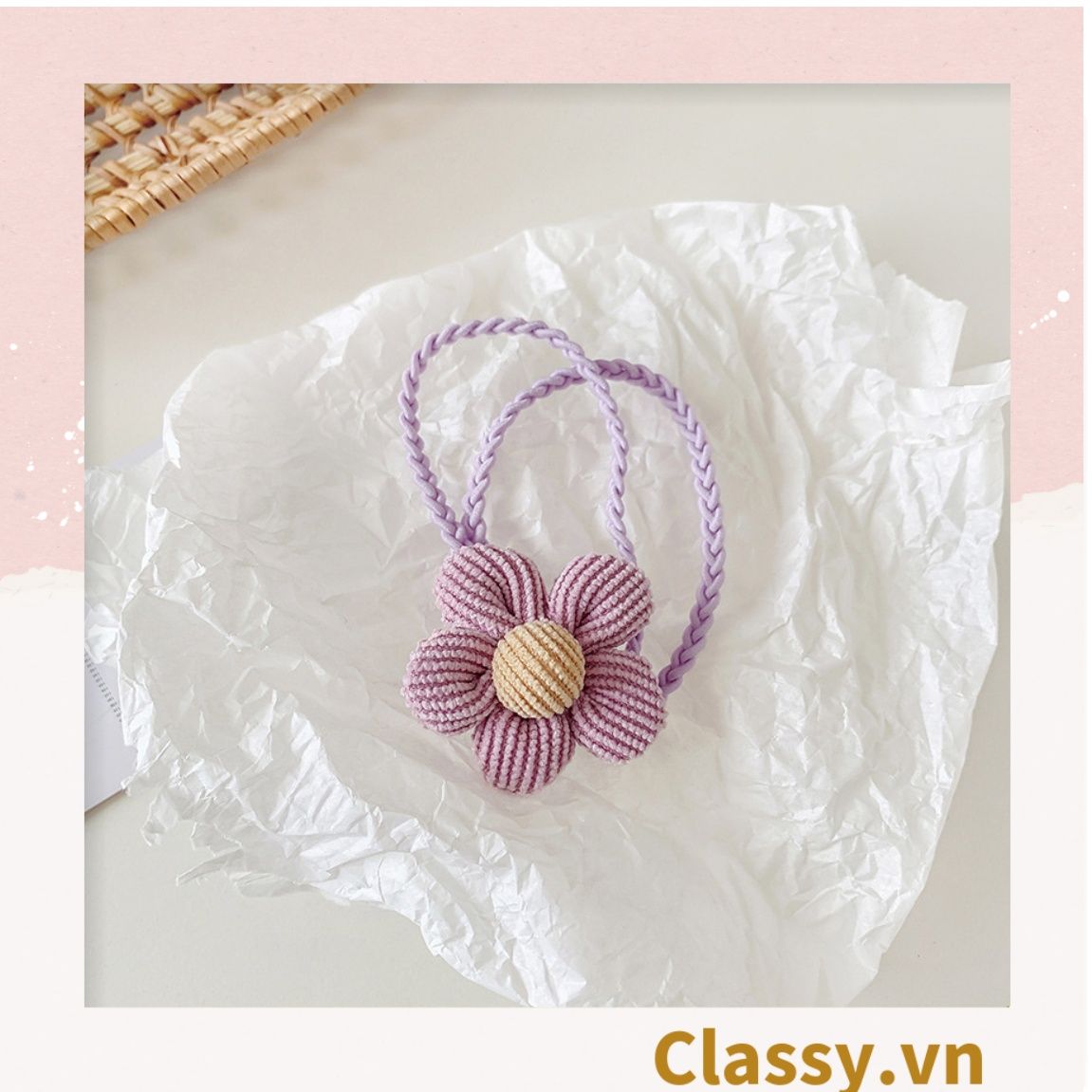  Classy Dây cột tóc hai dây hình bông hoa năm cánh nhiều màu tạo nét nữ tính cho nàng PK1399 