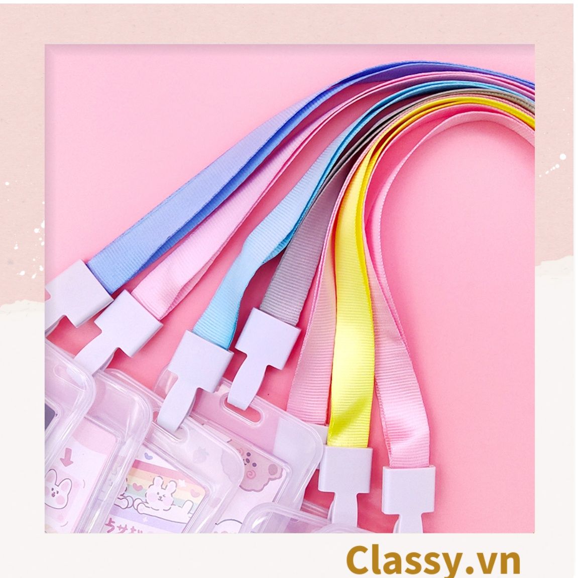  Classy Thẻ đeo bảng tên dọc, nhựa trong suốt cao cấp, dây đeo màu pastel PK1403 