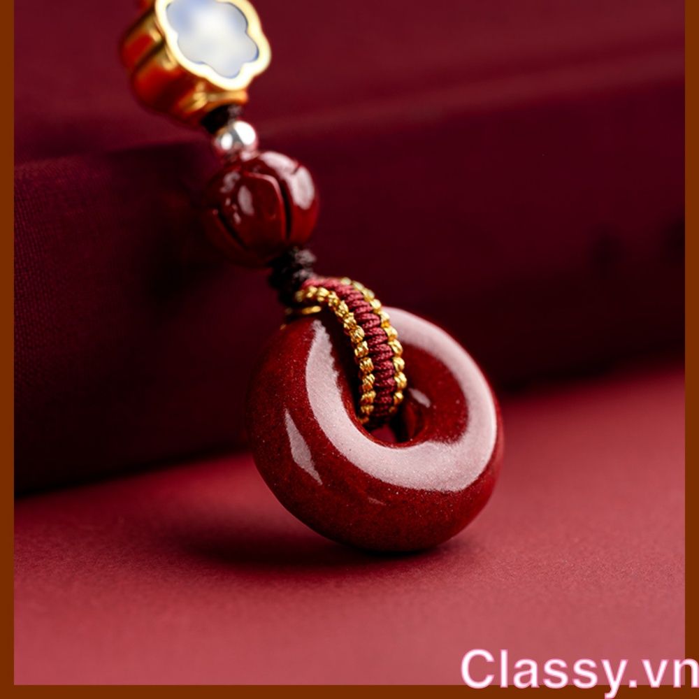 Classy Móc khóa phong thủy dài 21 cm hạt chu sa đỏ mang ý nghĩa may mắn gắn chìa khóa, điện thoại, sổ tay PK1420