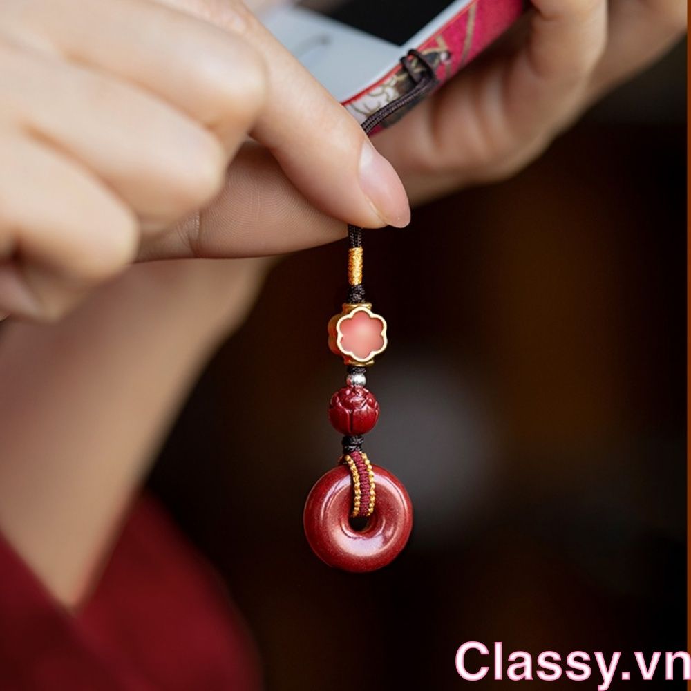Classy Móc khóa phong thủy dài 21 cm hạt chu sa đỏ mang ý nghĩa may mắn gắn chìa khóa, điện thoại, sổ tay PK1420