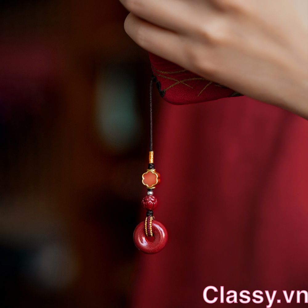 Classy Móc khóa phong thủy dài 21 cm hạt chu sa đỏ mang ý nghĩa may mắn gắn chìa khóa, điện thoại, sổ tay PK1420