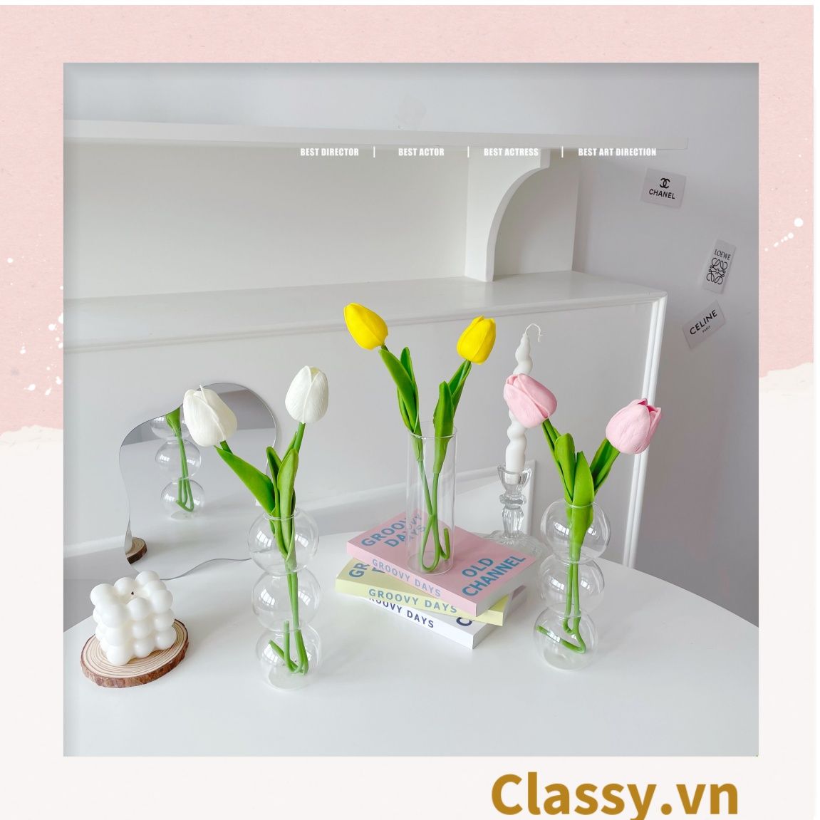  Classy Bông tulip bằng vải, làm đạo cụ chụp hình, trang trí nhà cửa PK1474 