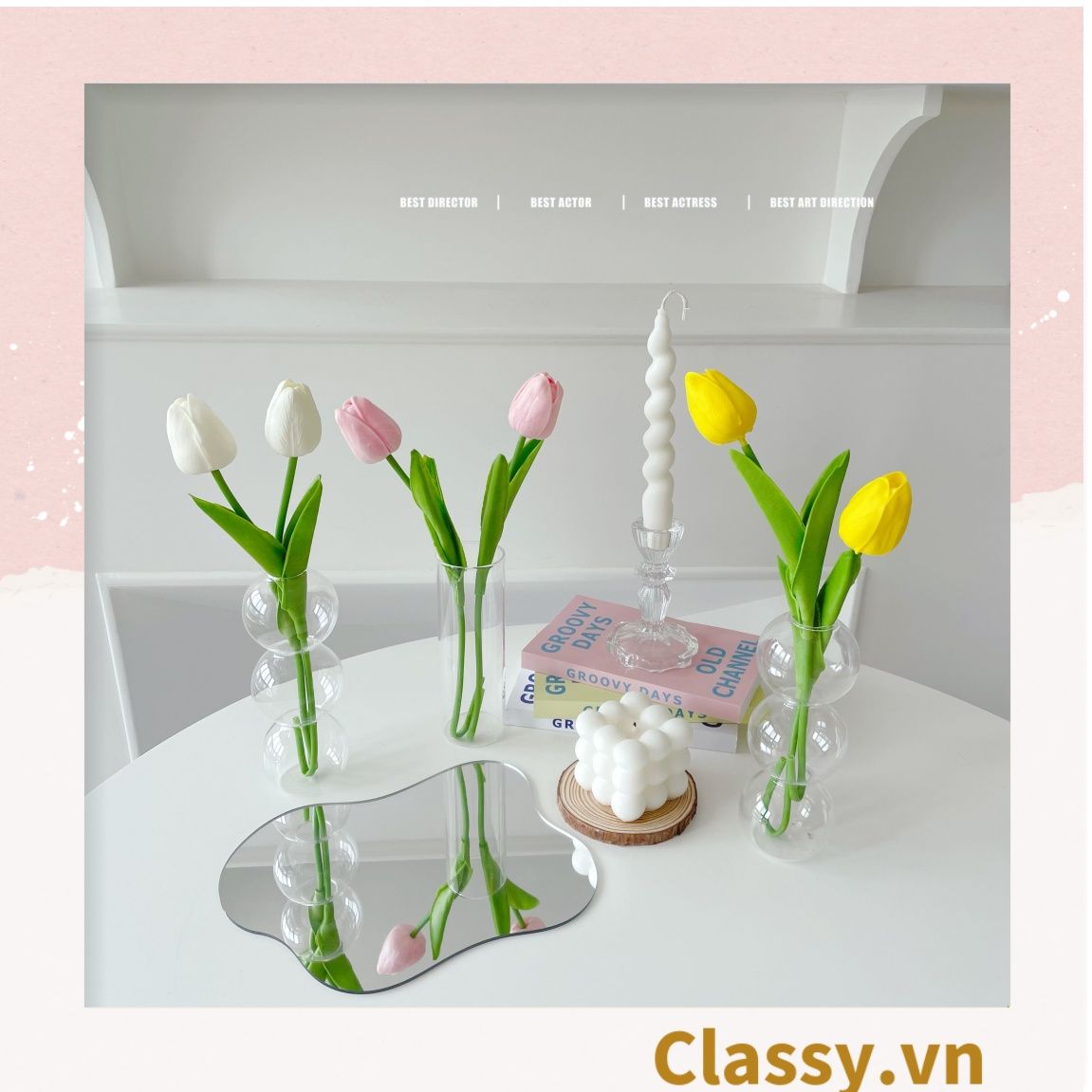  Classy Bông tulip bằng vải, làm đạo cụ chụp hình, trang trí nhà cửa PK1474 