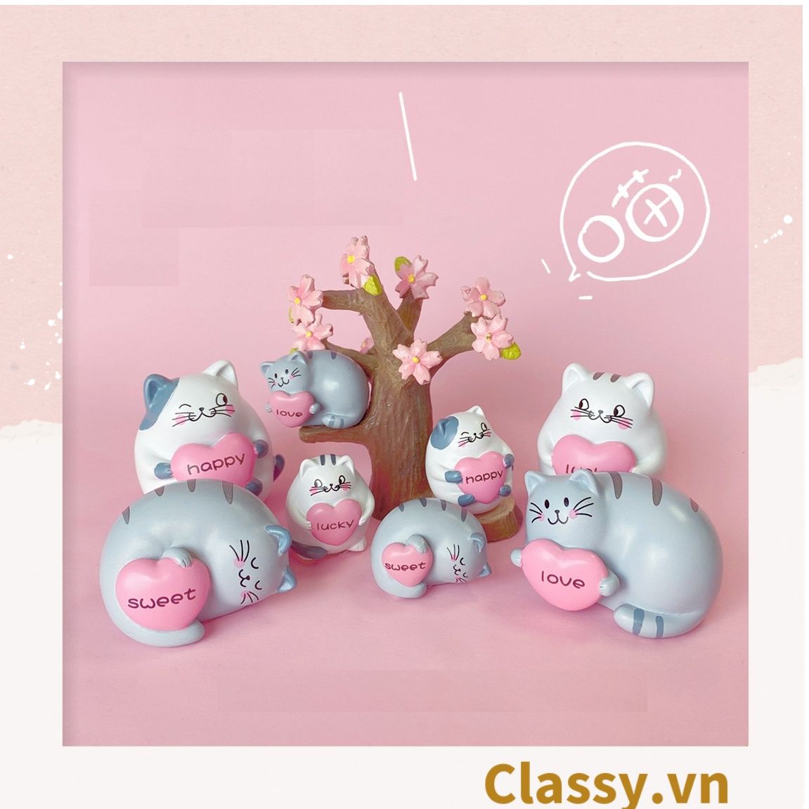 Mô mèo kitty Classy cưng xỉu trưng bày ô tô, tiểu cảnh, bày bàn học, tủ sách, trang trí shop PK697