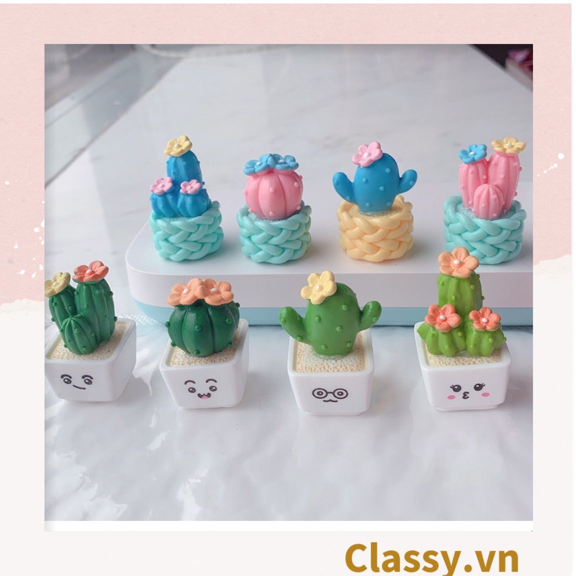 Classy Chậu cây xương rồng mini bằng nhựa, trang trí bàn làm việc, bàn học, decor phòng PK1489