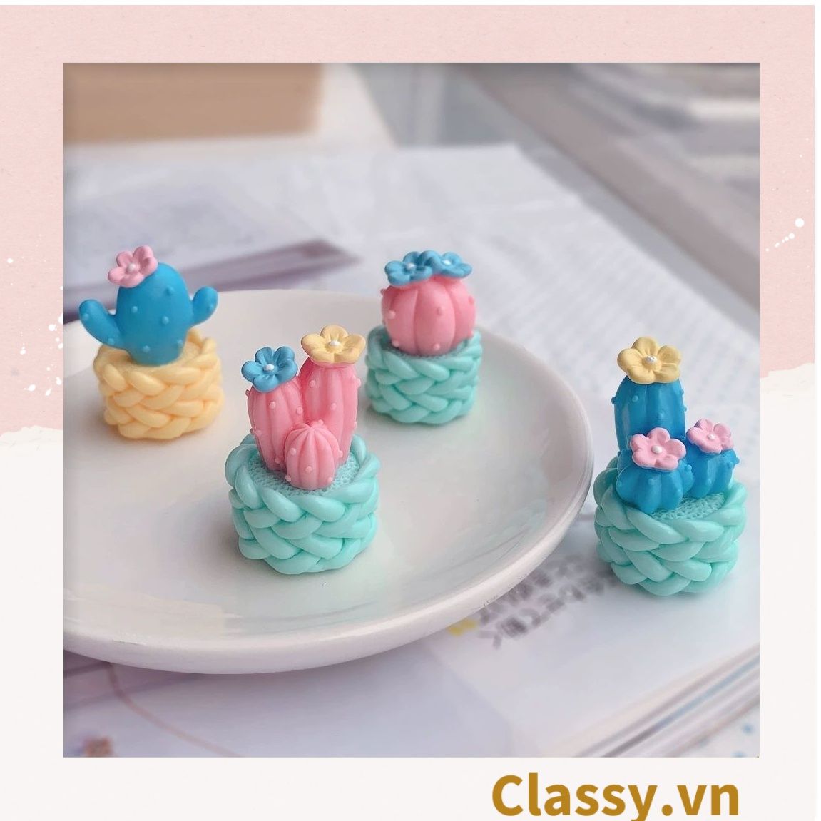  Classy Chậu cây xương rồng mini bằng nhựa, trang trí bàn làm việc, bàn học, decor phòng PK1489 