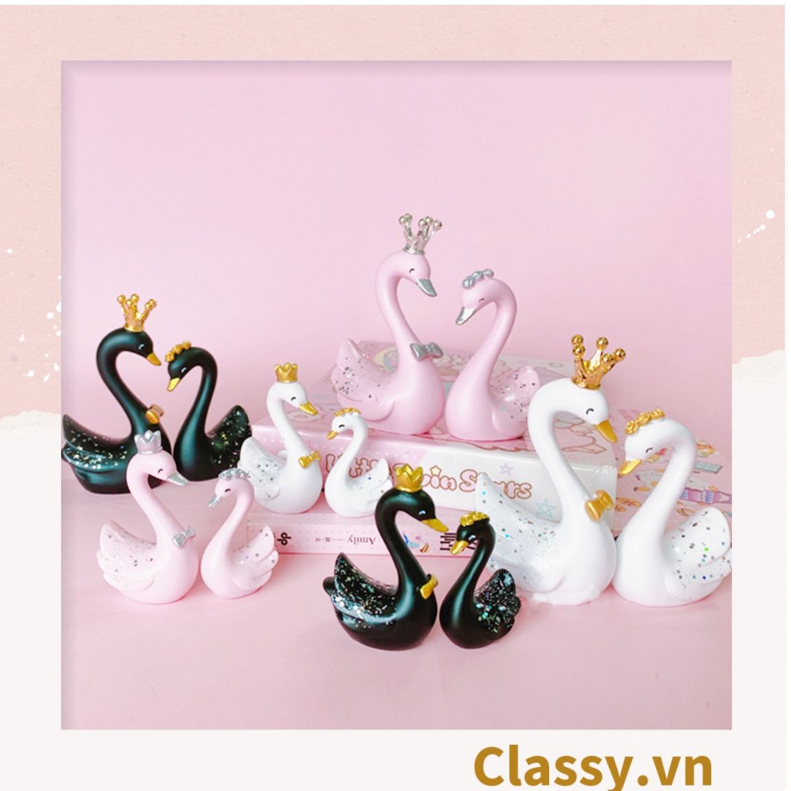  Classy Bộ 2 con thiên nga bằng sứ cao cấp, trang trí bàn làm việc, bàn học, decor phòng PK1490 