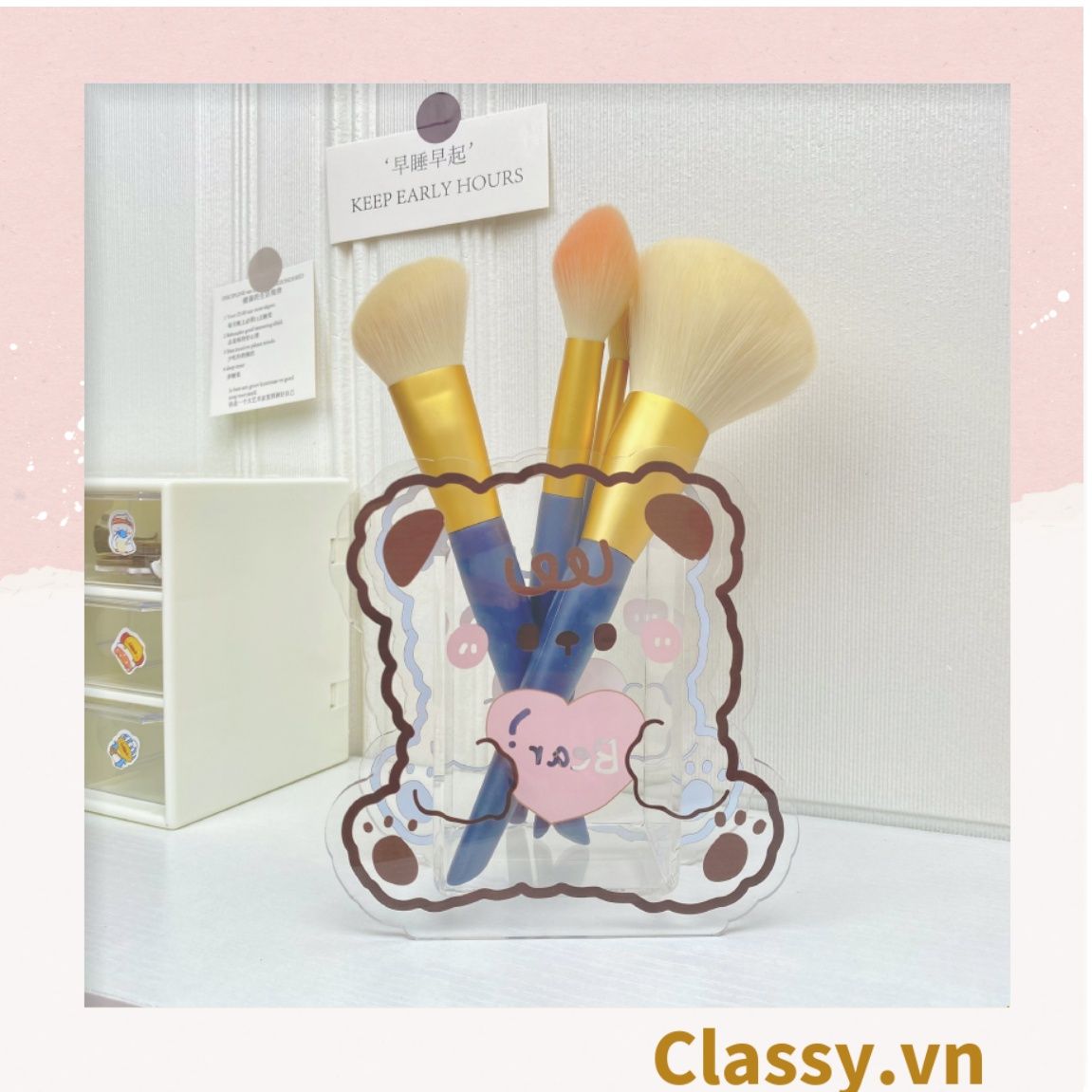 Classy Hộp đựng bút, đựng cọ trong suốt họa tiết ngẫu nhiên độc đáo PK1493