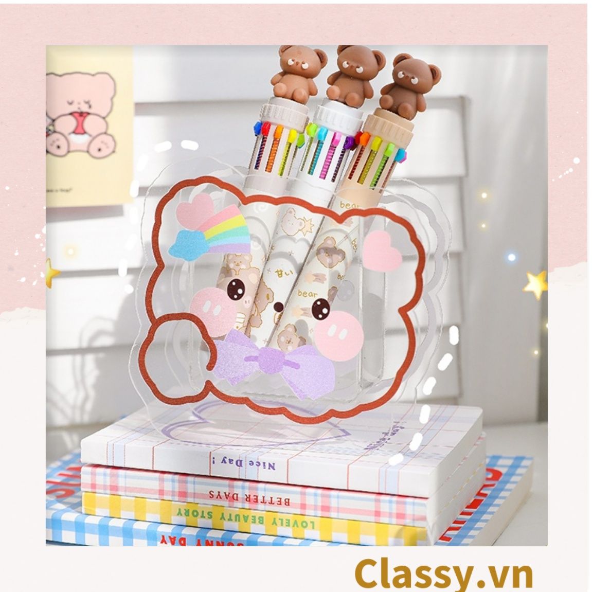 Classy Hộp đựng bút, đựng cọ trong suốt họa tiết ngẫu nhiên độc đáo PK1493