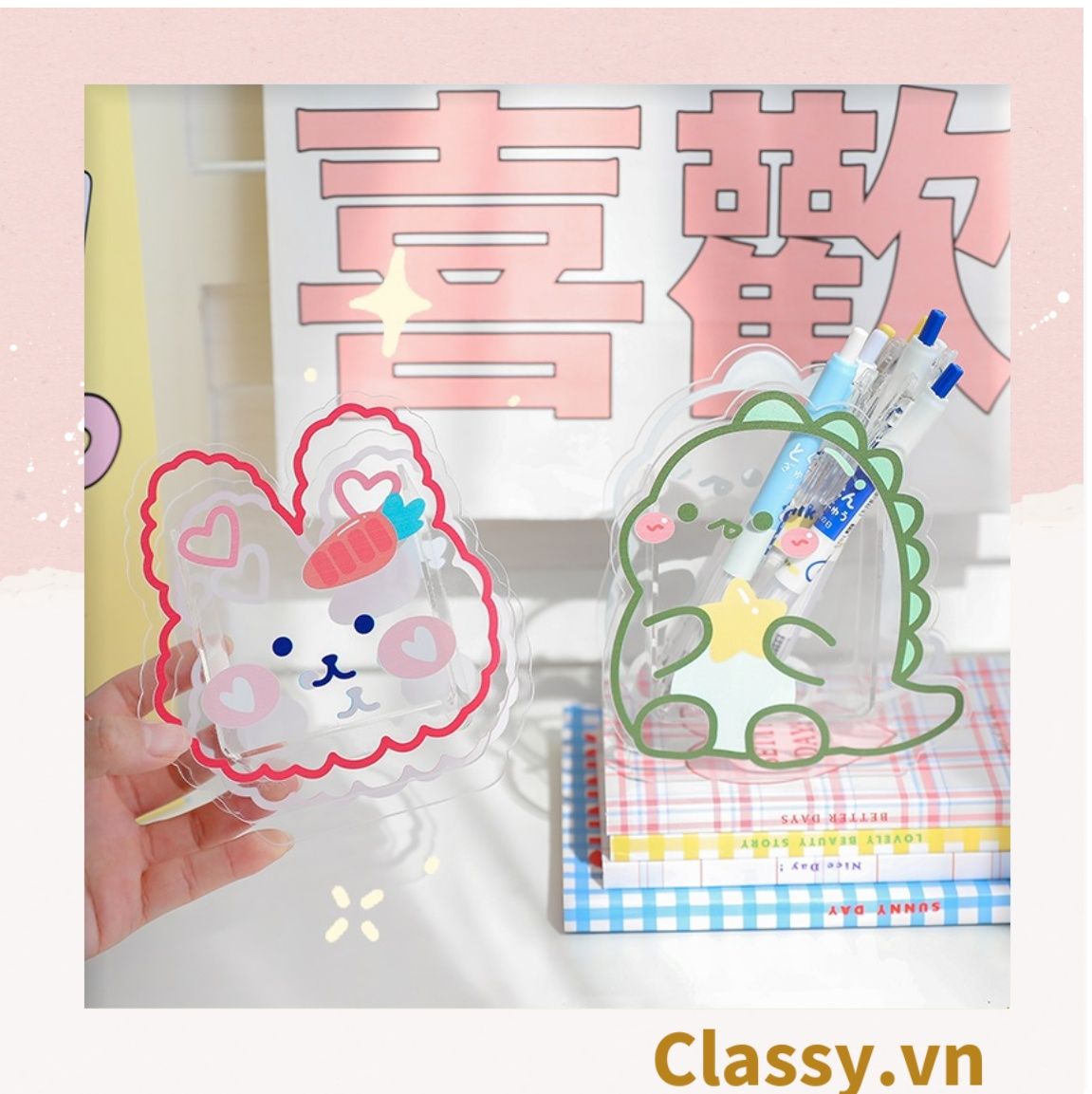 Classy Hộp đựng bút, đựng cọ trong suốt họa tiết ngẫu nhiên độc đáo PK1493