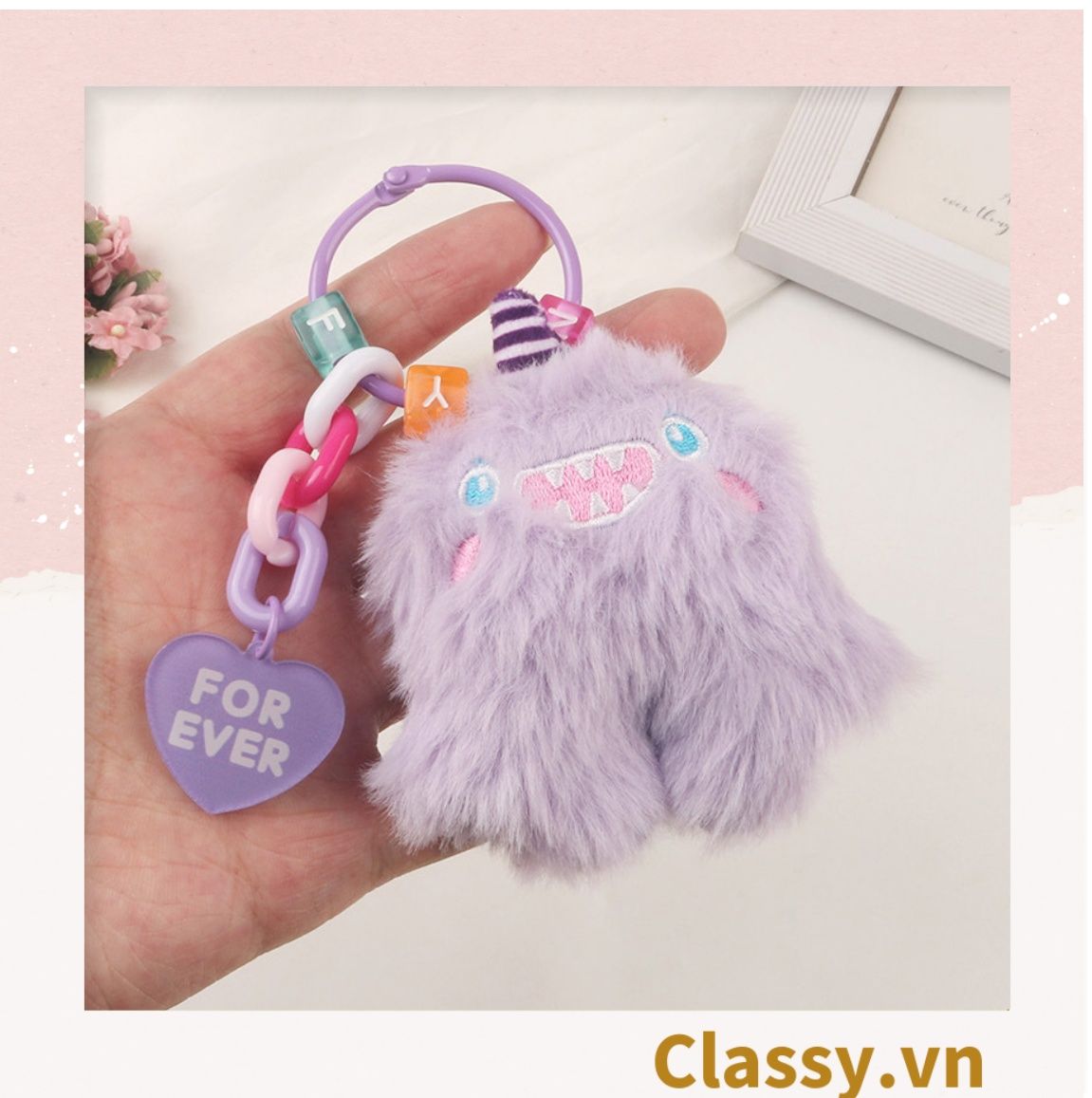  Classy Móc khóa búp bê lông Little Monster gắn túi xách, chìa khóa, điện thoại PK1502 