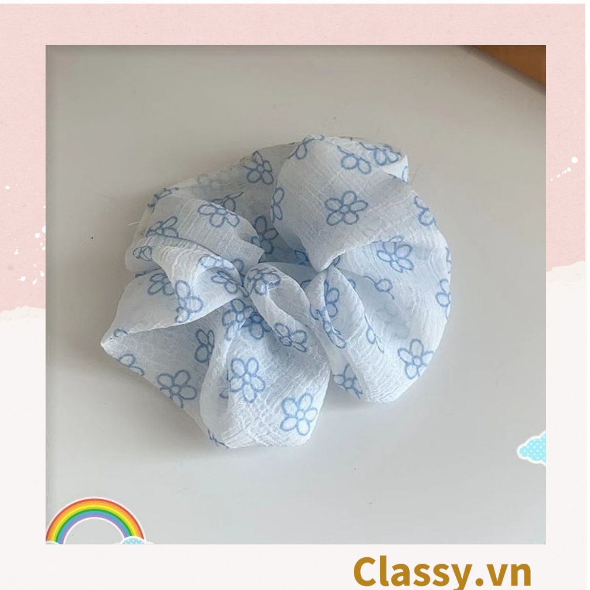  Classy Dây cột tóc, Scrunchies tông xanh mát, nhiều họa tiết PK1503 