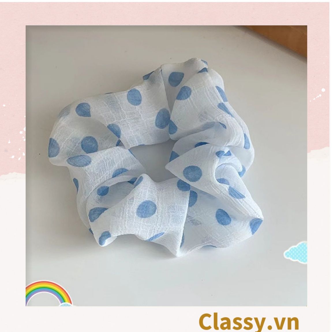  Classy Dây cột tóc, Scrunchies tông xanh mát, nhiều họa tiết PK1503 